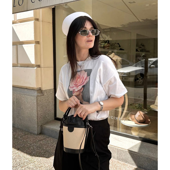 Black Leather Bucket Bag Handbag for Women | Travel Bags for Summer