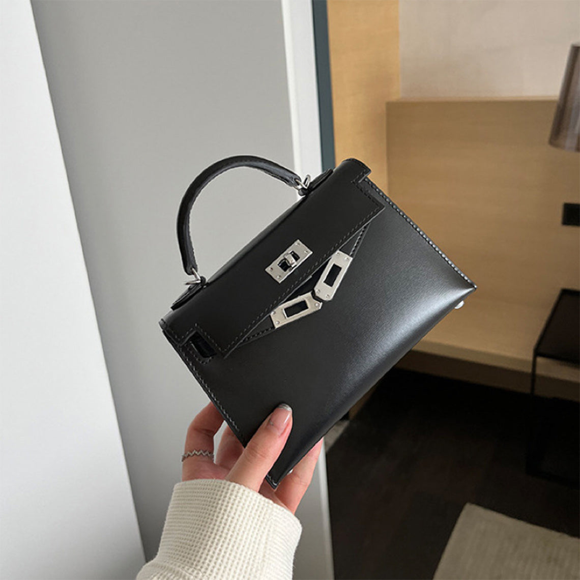 Black Leather Inspired Mini Designer Bag | Luxury Small