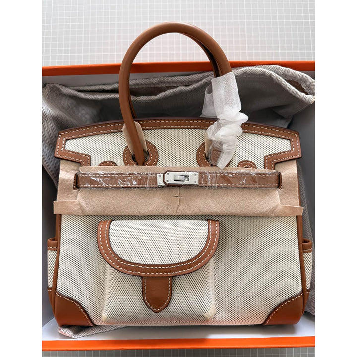 Canvas Leather Inspired Pocket Birk Handbag