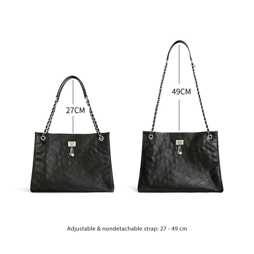 Top Grain Leather Quilted Chain Tote Bag