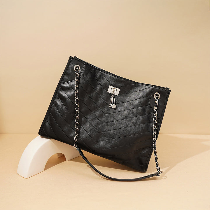 Top Grain Leather Quilted Chain Tote Bag