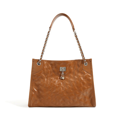 Top Grain Leather Quilted Chain Tote Bag