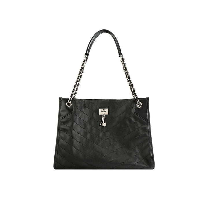 Top Grain Leather Quilted Chain Tote Bag