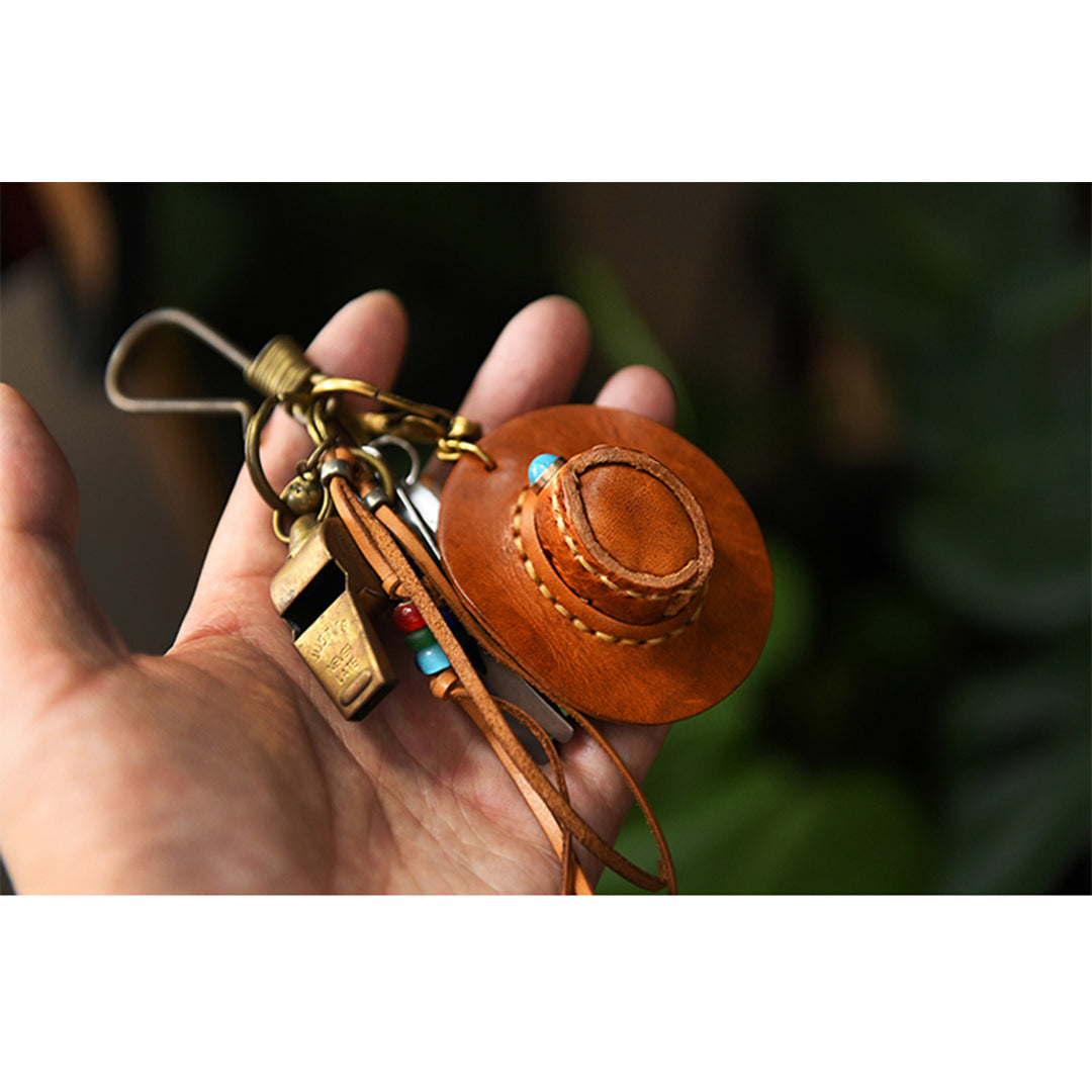 Handmade Leather Cowboy Hat Keychain