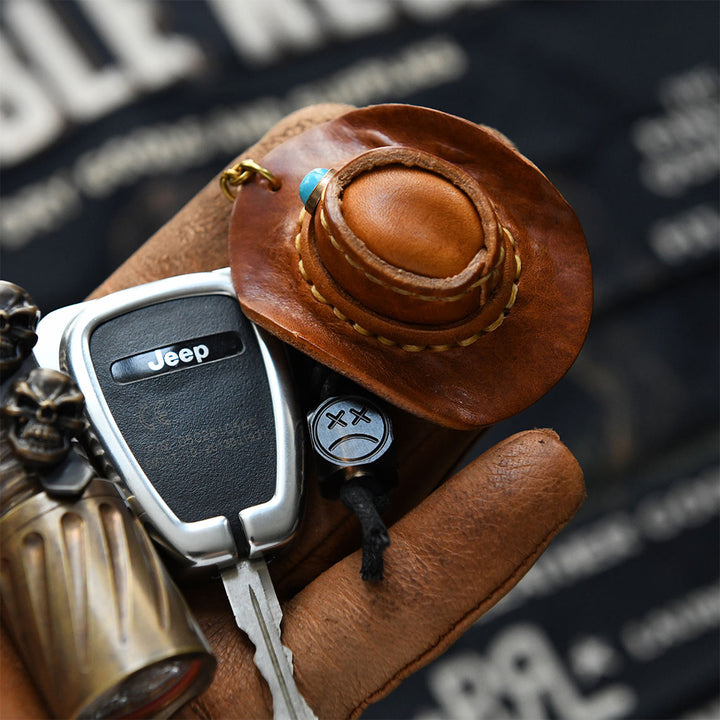 Handmade Leather Cowboy Hat Keychain