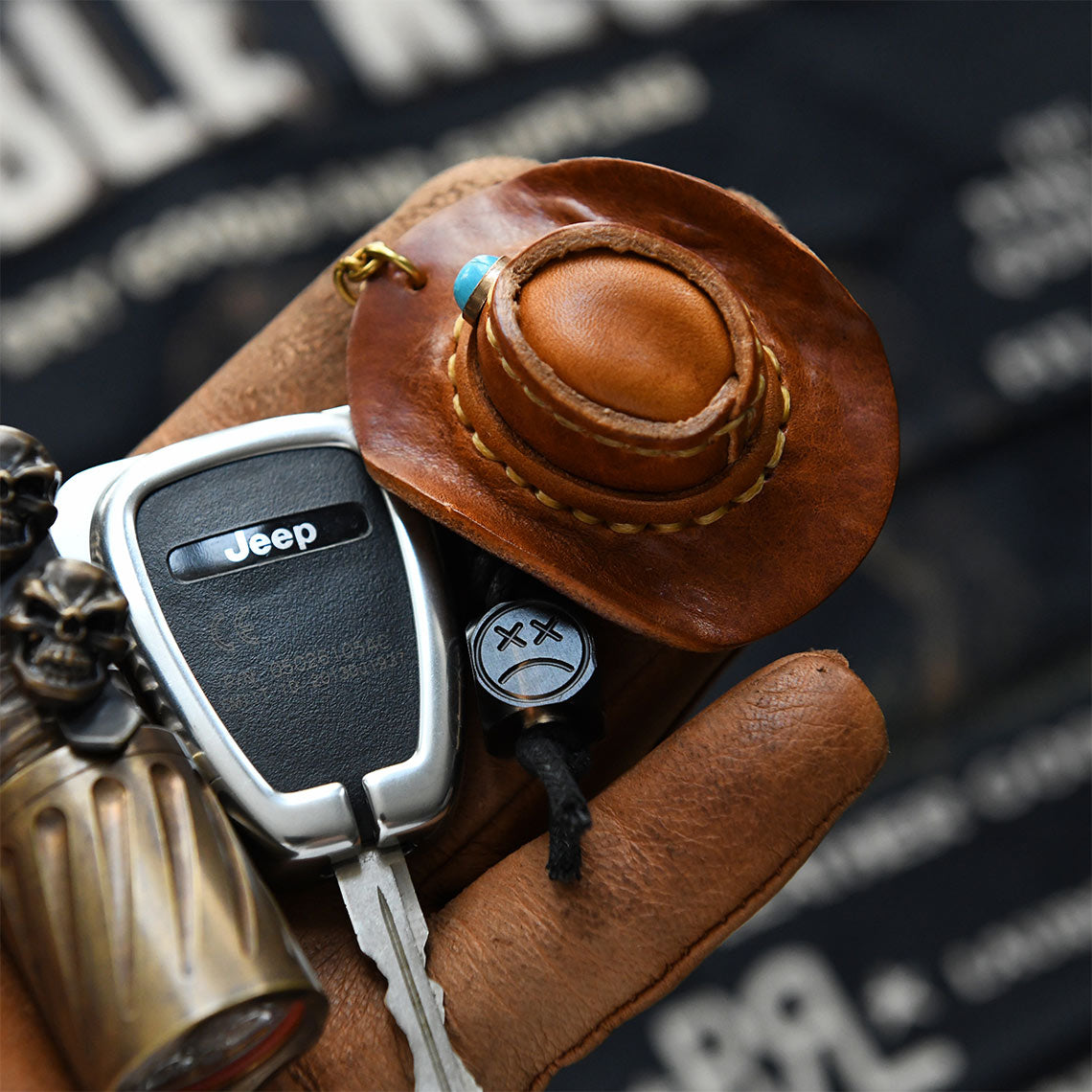 Handmade Leather Cowboy Hat Keychain