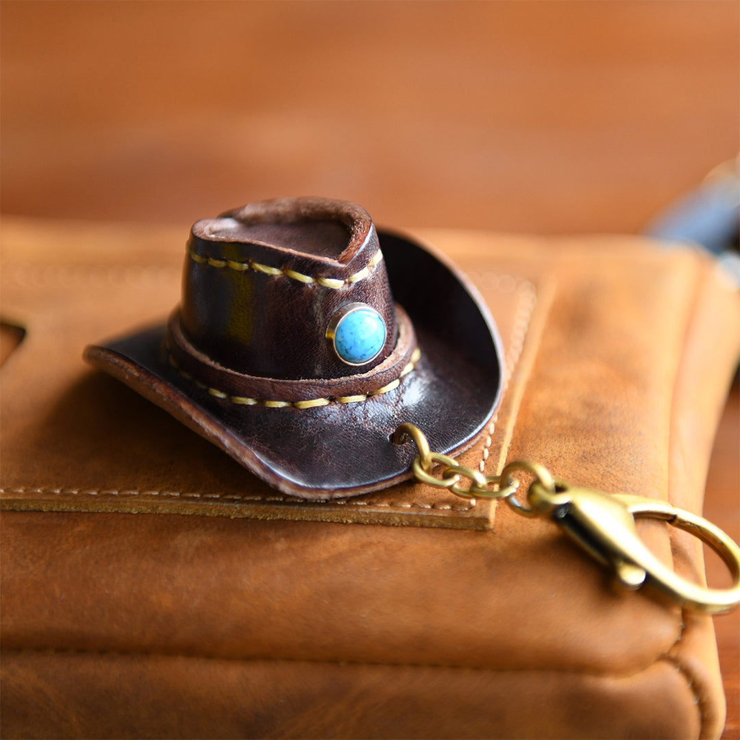 Handmade Leather Cowboy Hat Keychain