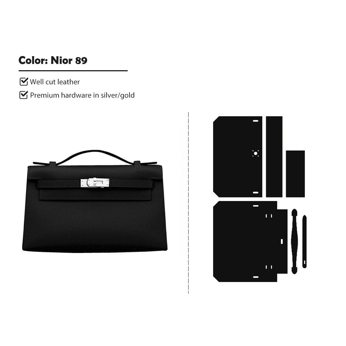 Black Kelly Clutch Leather Kits | Full Grain Leather Bag Kits - POPSEWING®