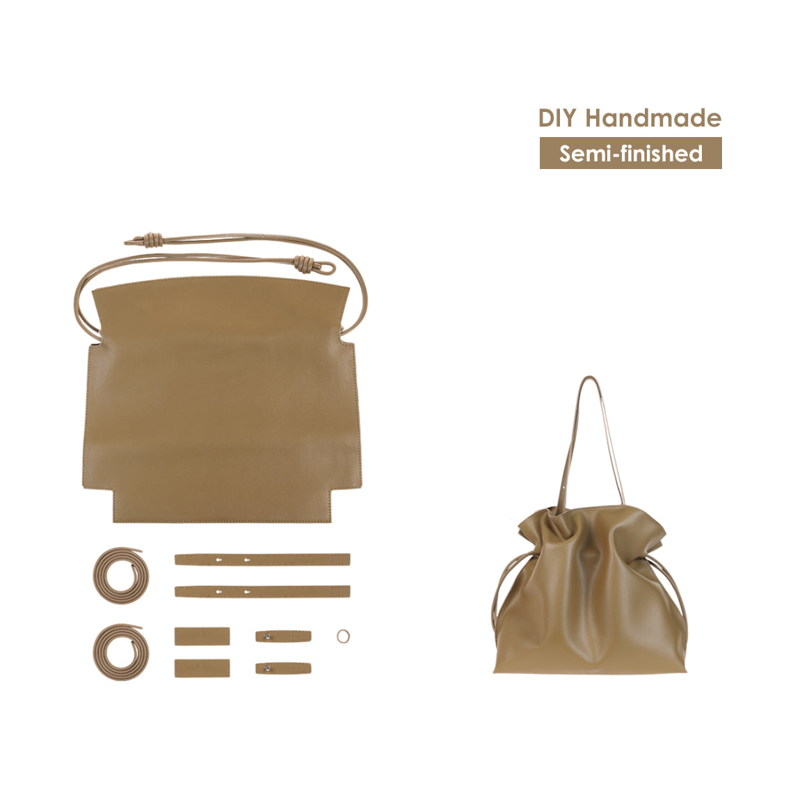 Large Drawstring Bucket Bag DIY Kit | DIY Leather Bag Patterns Sewing Kits - POPSEWING®