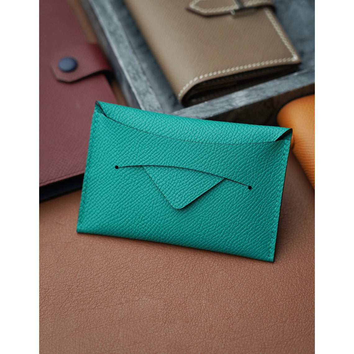 Easy Leather Sewing Project | Peacock Blue Card Holder - POPSEWING®