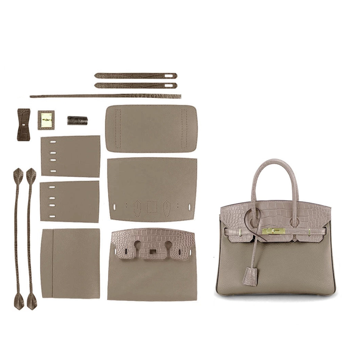 Khaki Leather Handbag DIY Kit | Leather Bag Making Patterns Sewing Project - POPSEWING®