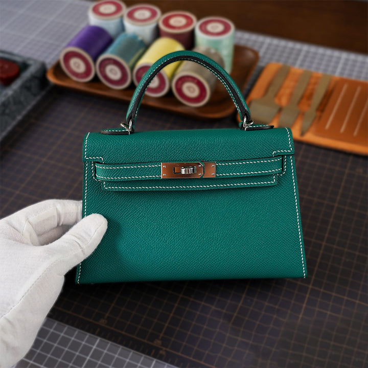 Green Epsom Leather Mini Kelly Handbag for Women | Handmade Replica