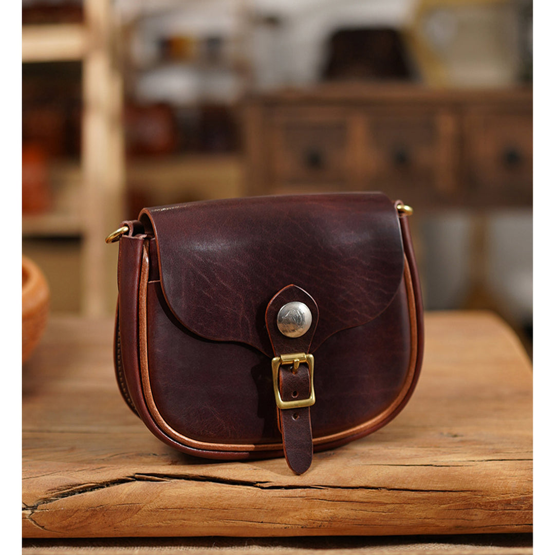 Vintage Brown Leather Saddle Bag | Classic Handmade Saddle Crossbody Bag - POPSEWING®