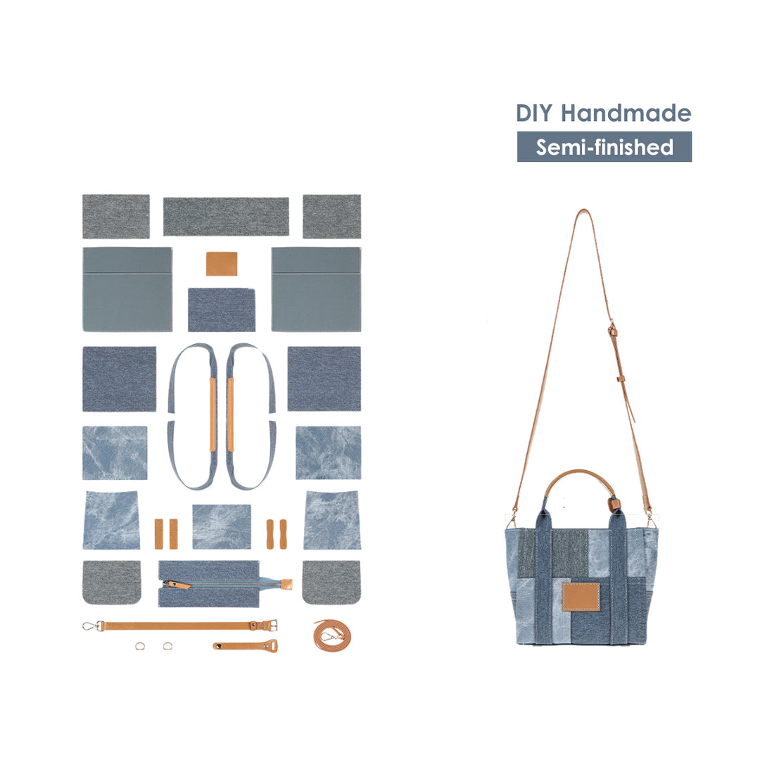 Denim Leather Handbag DIY Kit | Handbag Making Patterns for Beginners - POPSEWING®