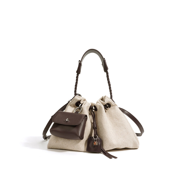Canvas Leather Women Drawstring Bag
