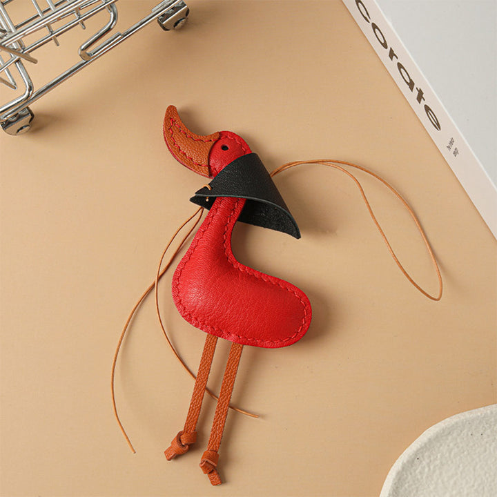 Red flamingo leather purse charm | DIY leather charm kits for beginners - POPSEWING®