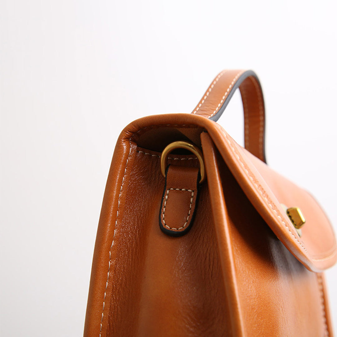 Vegetable Tanned Leather Women Square Handbag