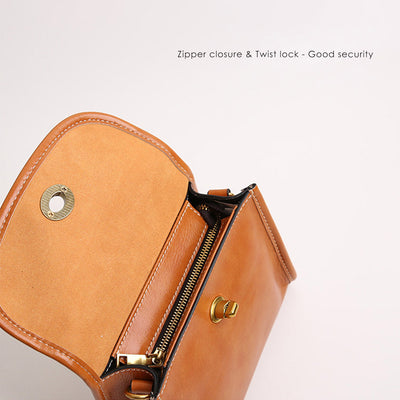 Vegetable Tanned Leather Women Sqaure Handbag