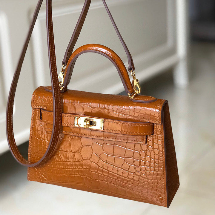 Croc Embossed Leather Mini Kylie Handbag