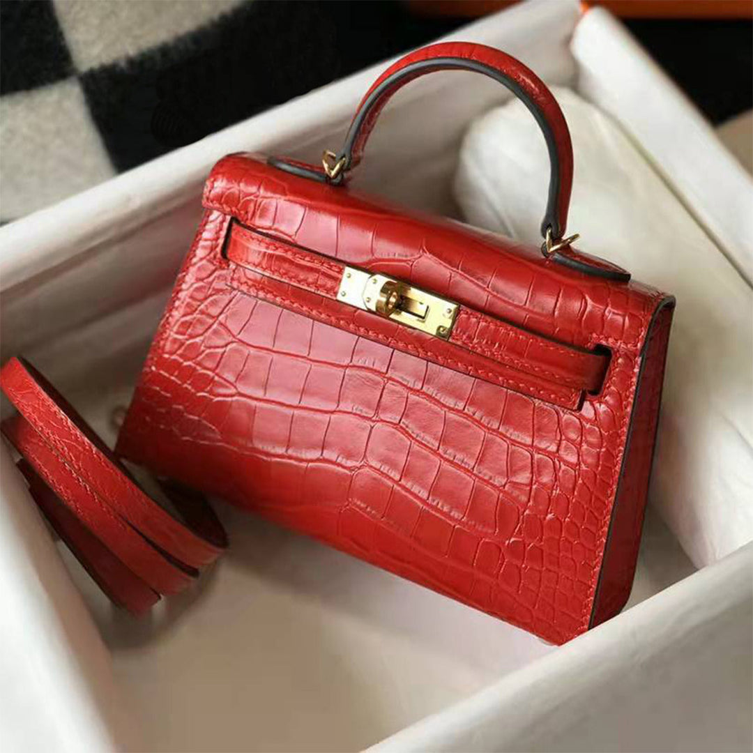 Croc Embossed Leather Mini Kylie Handbag