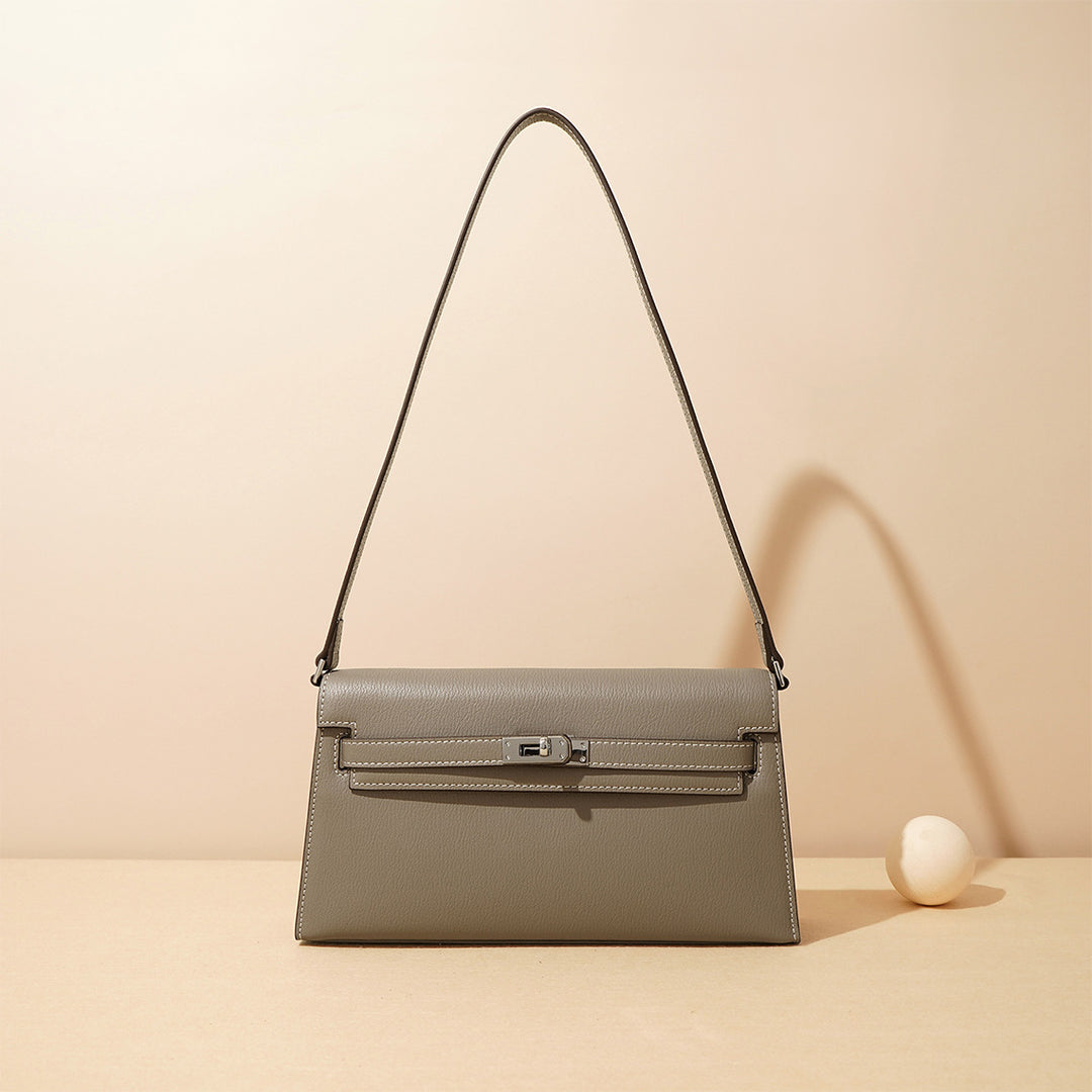 Grey Leather Shoulder Bag for Women