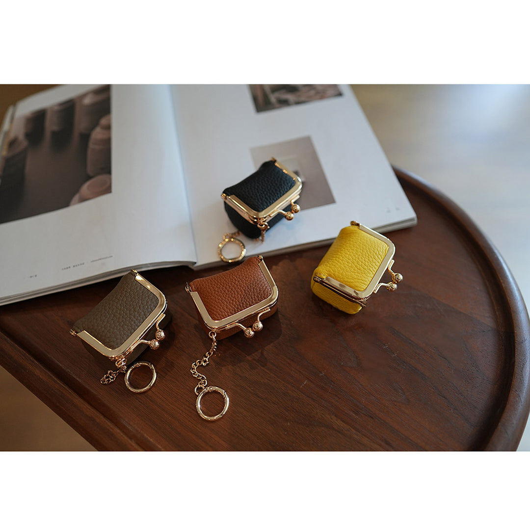 Top Grain Leather Kiss Lock Mini Bag