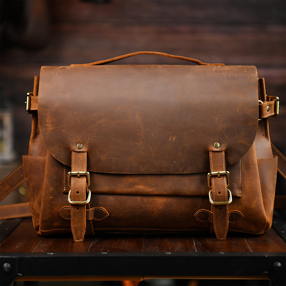 Brown Leather Messenger Bag for Men | Men's Work Bag Crossbody Bag - POPSEWING®