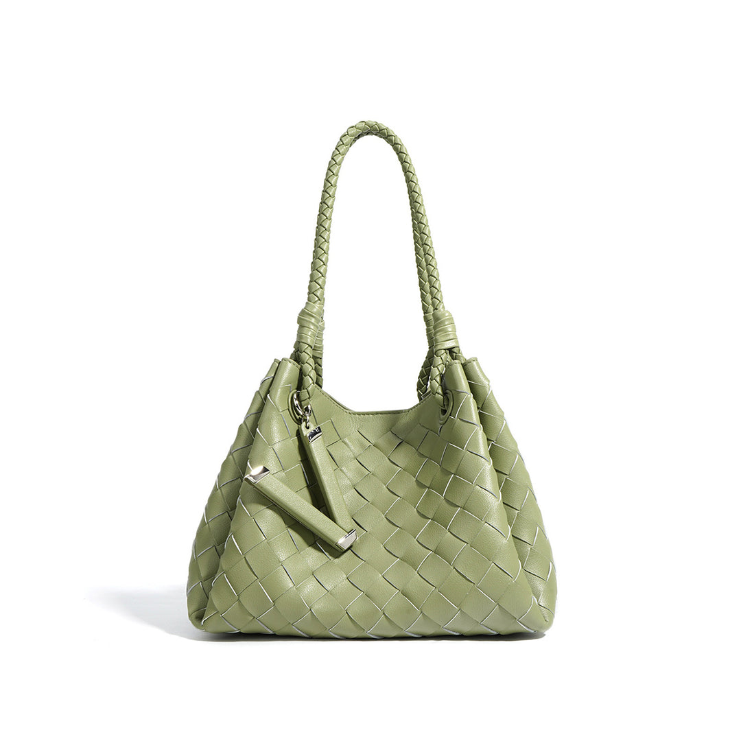 Green Leather Woven Handbag Shoulder Bag