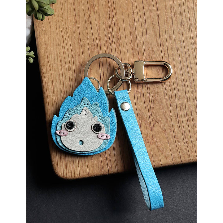 Blue Calcifer Design Leather Keychain Key Fob - POPSEWING®