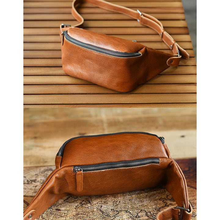 Brown leather waist bag for men 