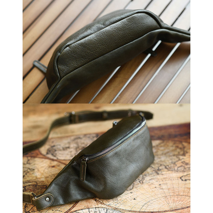 Vegetable Tanned Leather Men Fanny Pack Bag