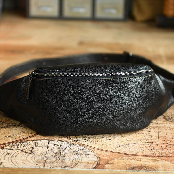 Vegetable Tanned Leather Men Fanny Pack Bag