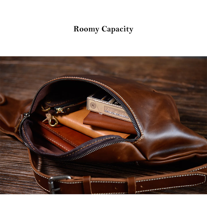 Vegetable Tanned Leather Men Fanny Pack Bag