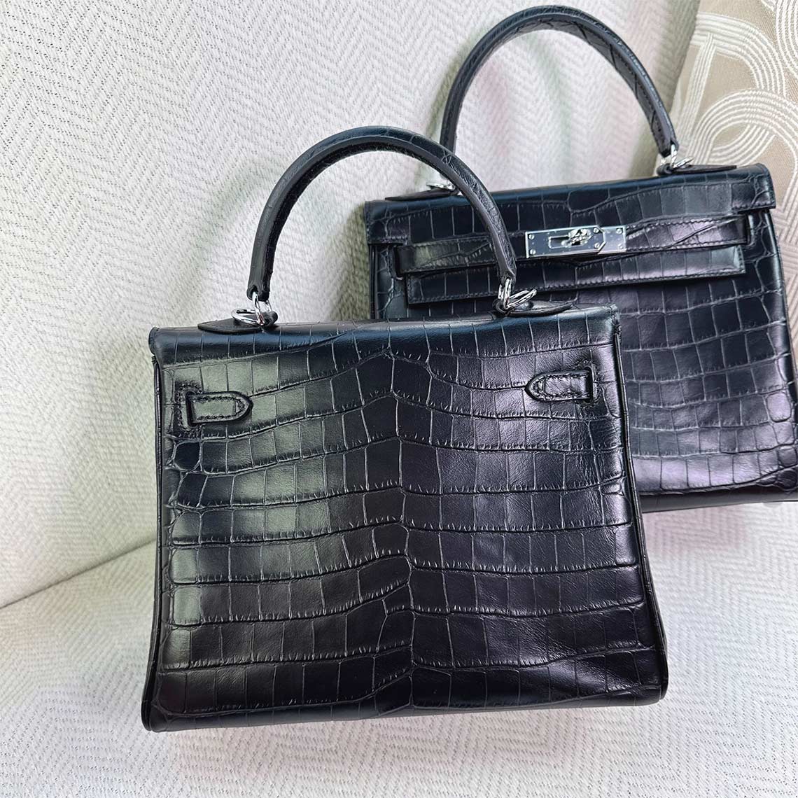 Croc Embossed Leather Classic Kelly Handbag