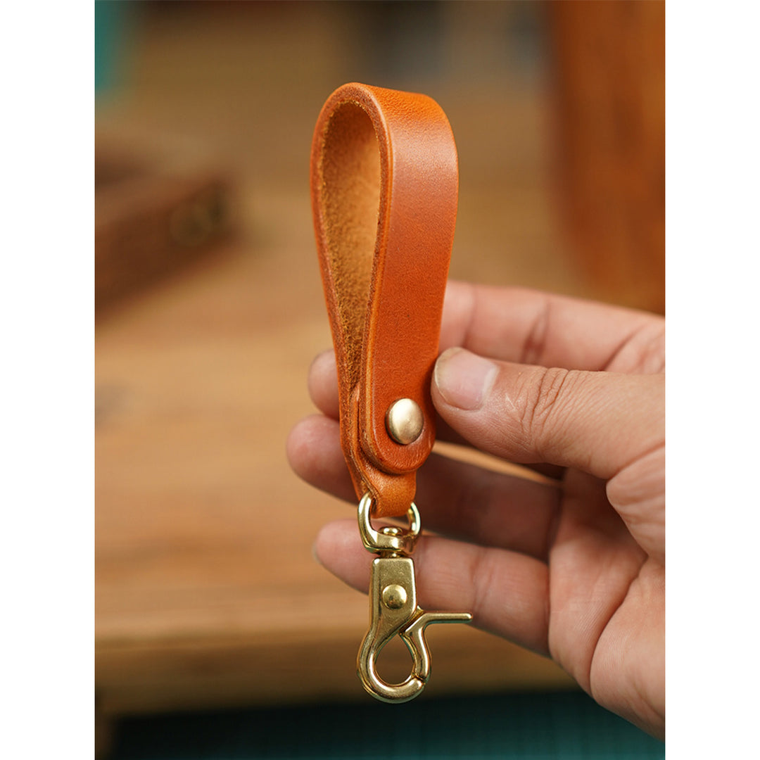 English Brown Leather Keychain | Handmade Leather Keychain for Men