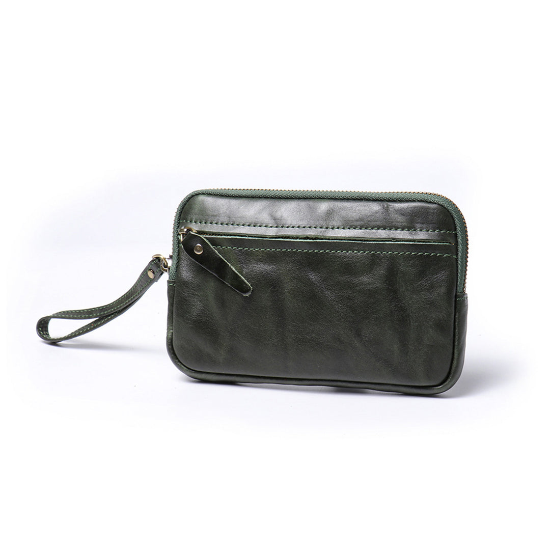 Vegetable Tanned Leather Simple Wrist Clutch