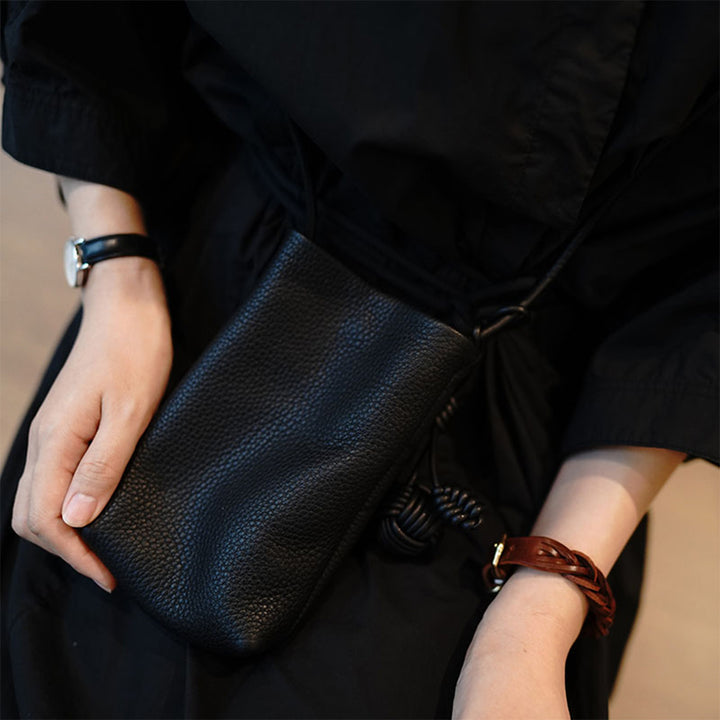 Black Leather Bags | Genuine Leather Phone Bag for Women - POPSEWING®