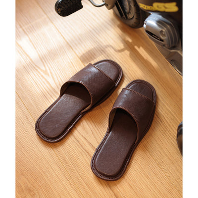 Brown Leather Slippers | Genuine Leather Slippers - POPSEWING®
