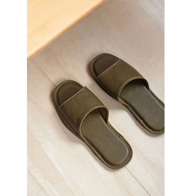 Green Leather Slippers | Genuine Leather Slippers - POPSEWING®