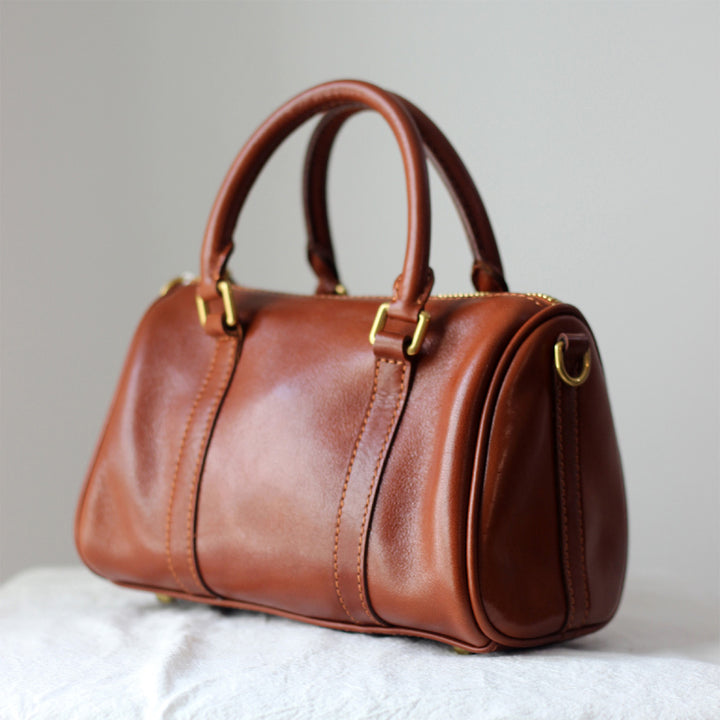 Vegetable Tanned Leather Small Boston Handbag