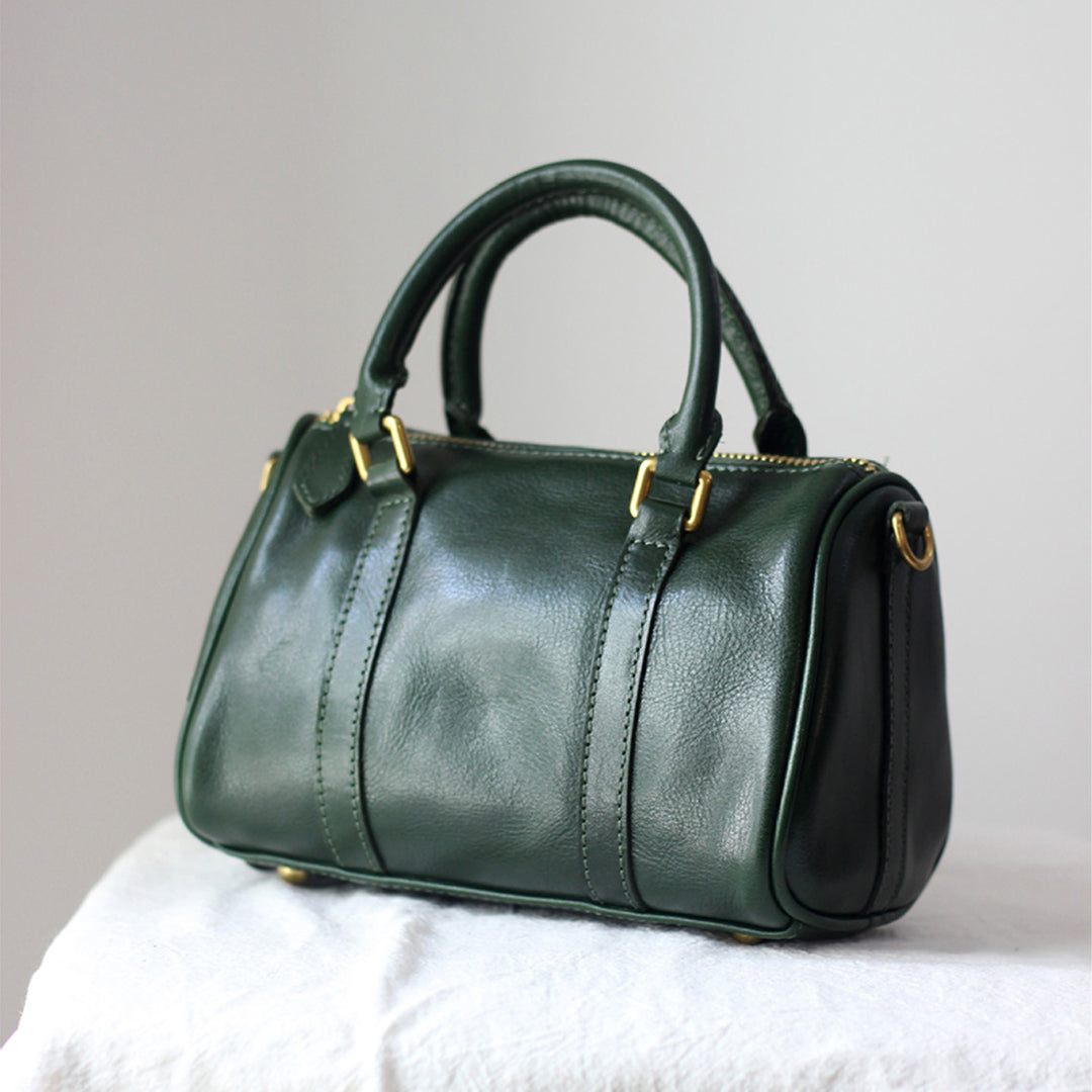 Vegetable Tanned Leather Small Boston Handbag