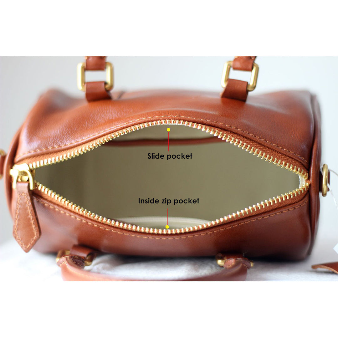 Vegetable Tanned Leather Small Boston Handbag