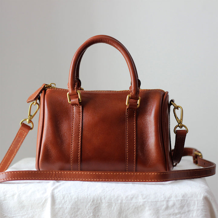 Vegetable Tanned Leather Small Boston Handbag