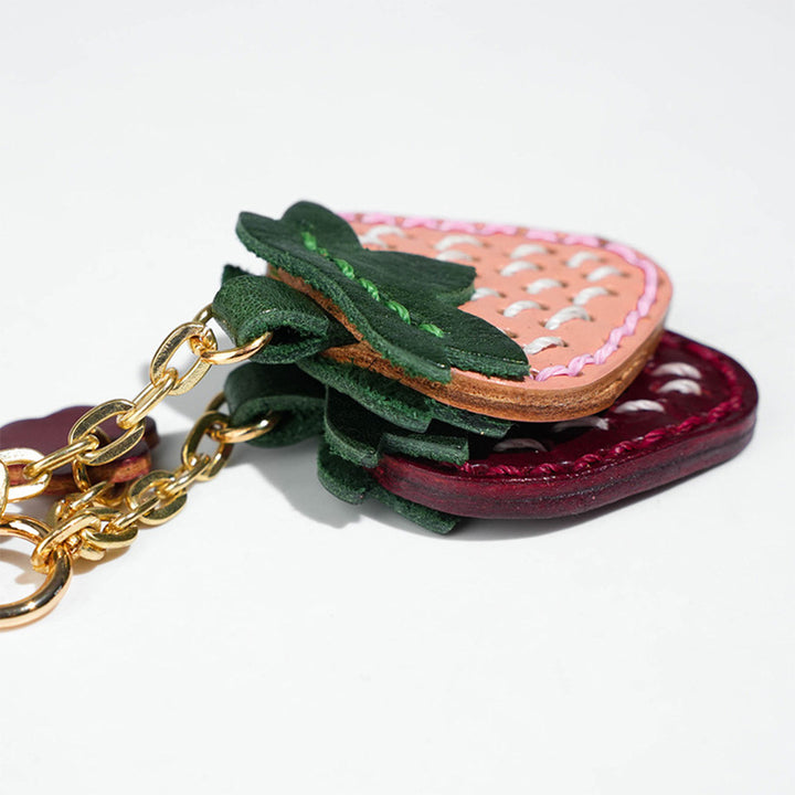Vegetable Tanned Leather Sweet Strawberry Keychain