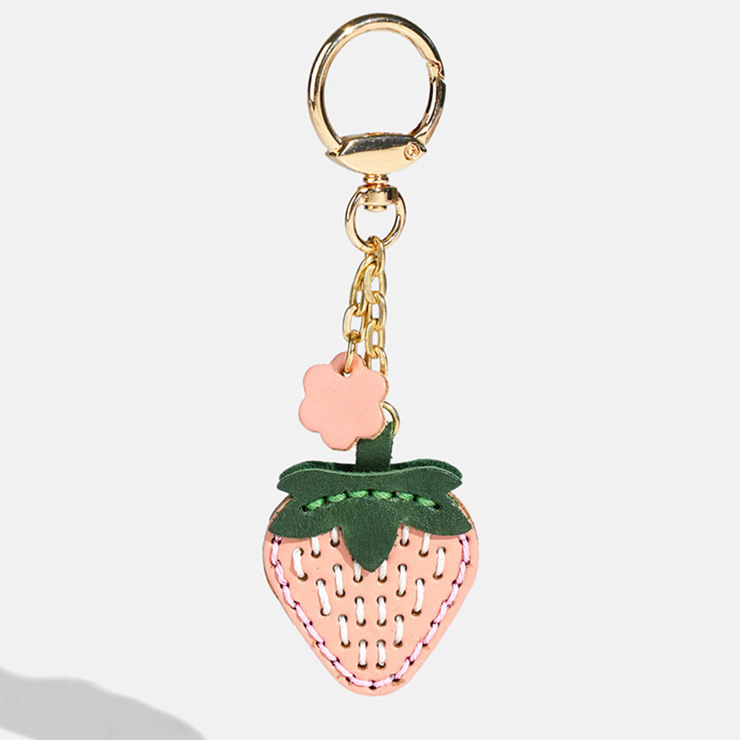 Vegetable Tanned Leather Sweet Strawberry Keychain