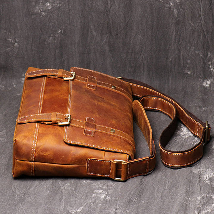 Crazy Horse Leather Men's Messenger Satchel Bag