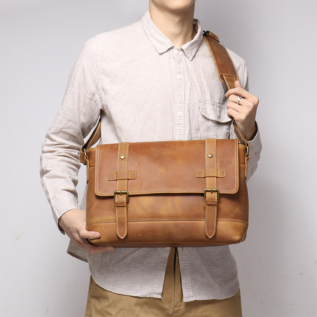 Crazy Horse Leather Men's Messenger Satchel Bag
