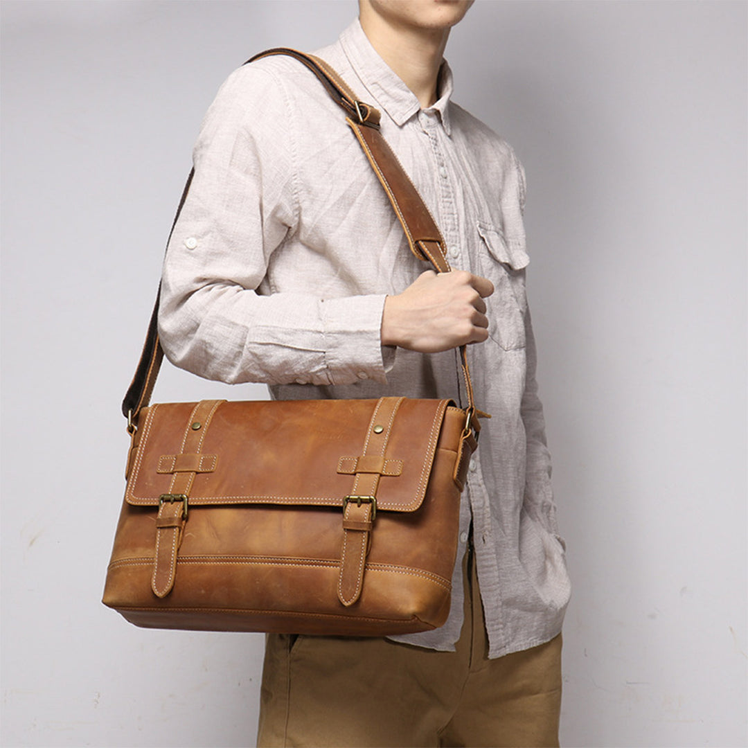 Crazy Horse Leather Men's Messenger Satchel Bag