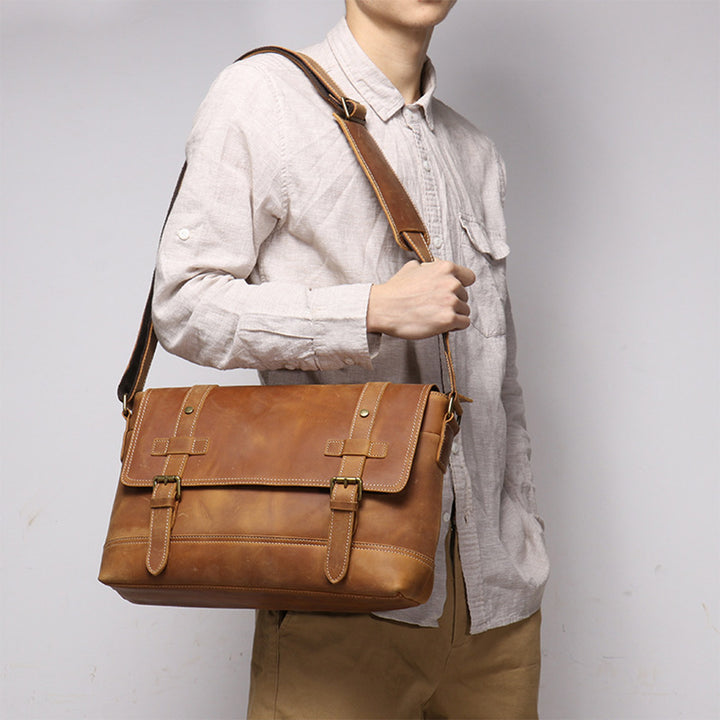 Crazy Horse Leather Men's Messenger Satchel Bag