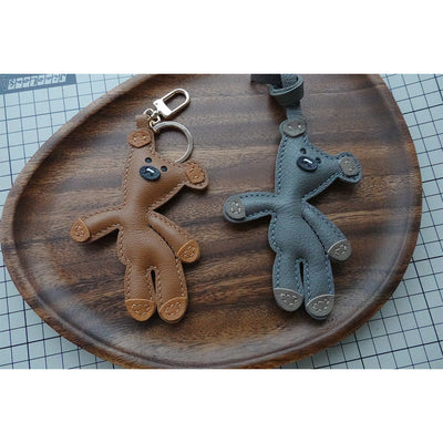 Cute DIY Handcrafted Leather Charm Keychains | Mr. Bean Teddy Charm in Brown & Grey